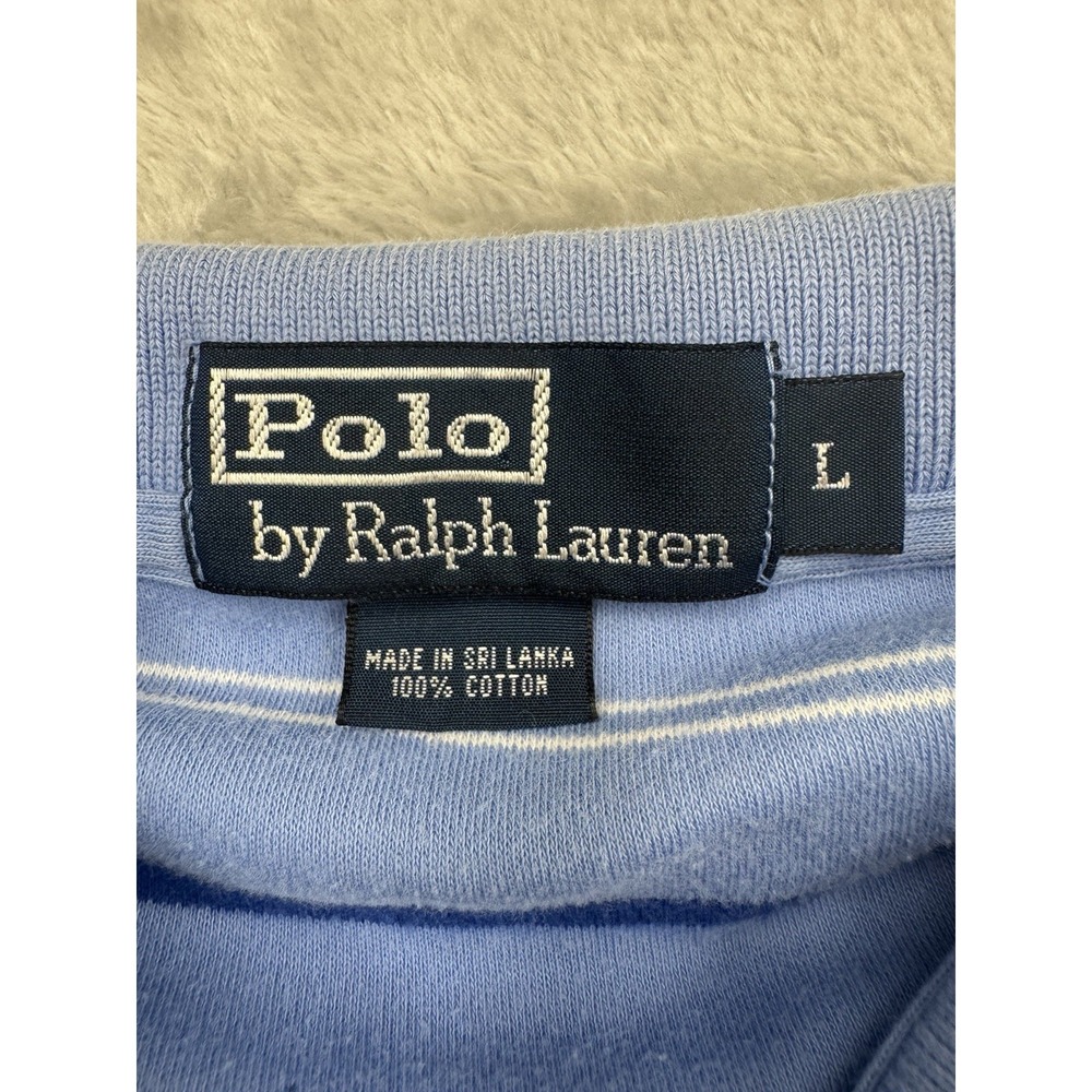 Polo Ralph Lauren Mens L Blue Striped Polo Shirt Yellow Pony Short Sleeve - Picture 7 of 14